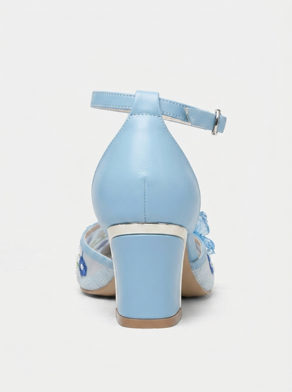 Iry Blue Butterfly Embroidered Mesh Bridal Pumps