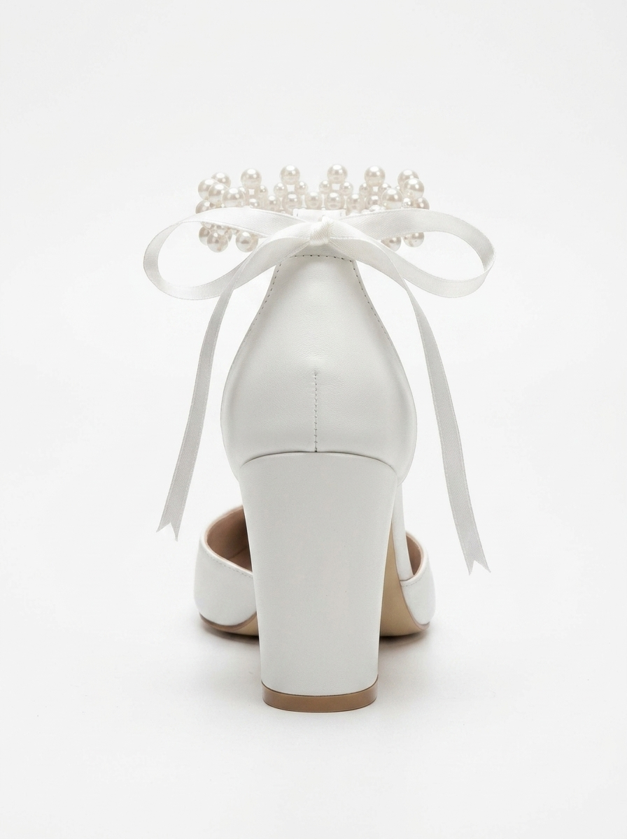 Zia Pearl Ribbon Block Heel Bridal Pumps