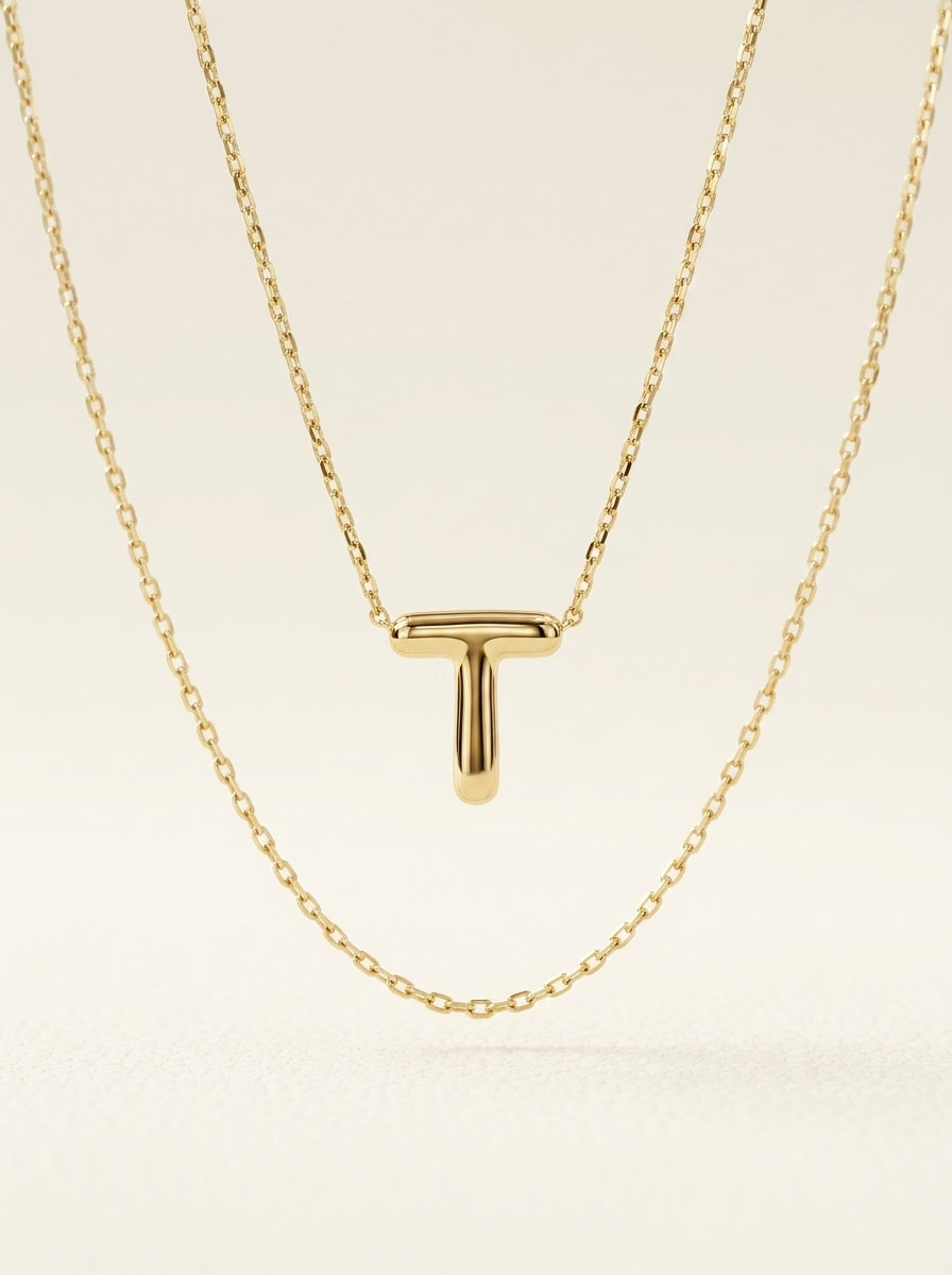 Signature 14k Gold Initial Necklace - T