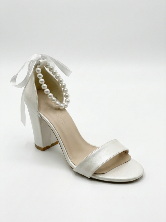 Althea Bridal  Pearl Ankle Strap Block Heel Sandals