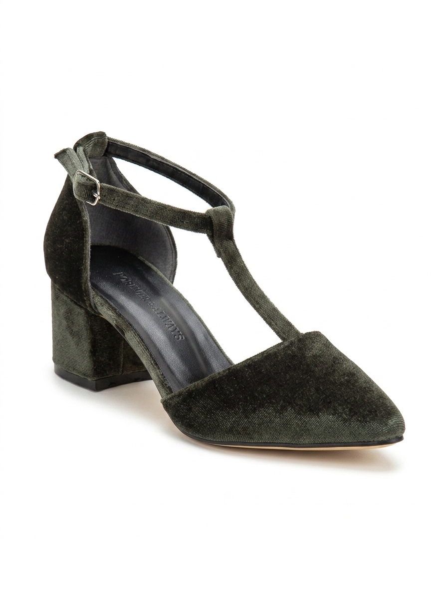 Anicette - Olive Green Velvet Pumps