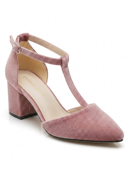 Anicette - Rose Velvet Low Heels