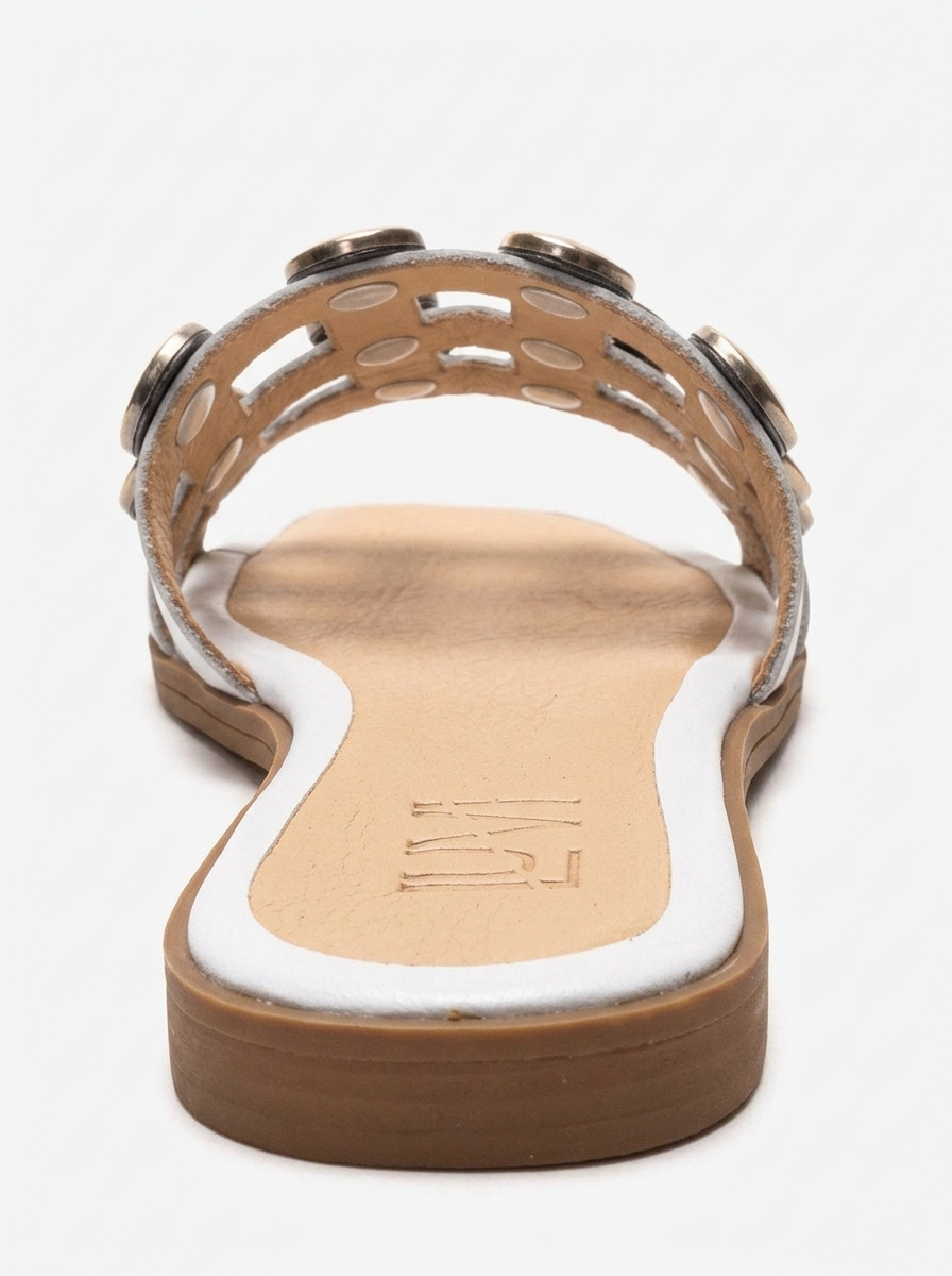 Bareon - White Genuine Leather Buckled Band Slide (Women)