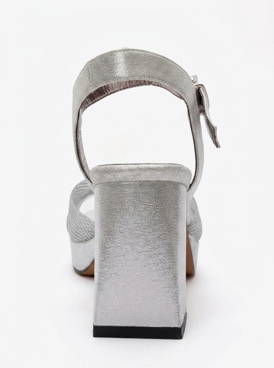 BAVENA - Silver Genuine Leather Platform Heel Evening Shoe (Women)
