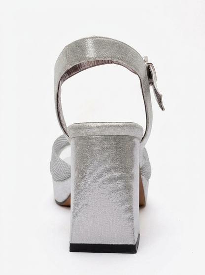 BAVENA - Silver Genuine Leather Platform Heel Evening Shoe (Women)
