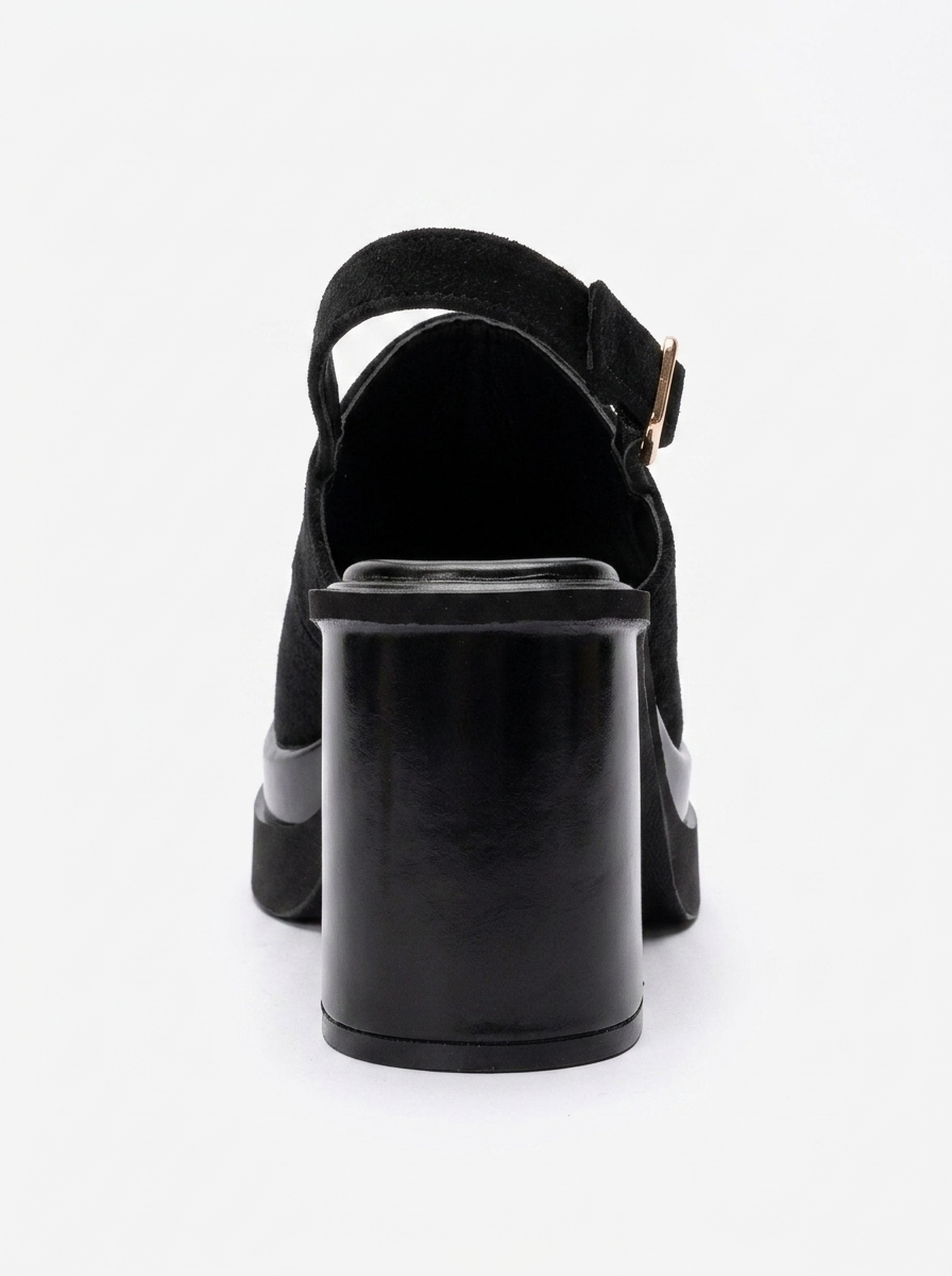 BAVIX - Black Suede Genuine Leather Slingback Platform Closed-Toe Block Heel Sandal (Women)
