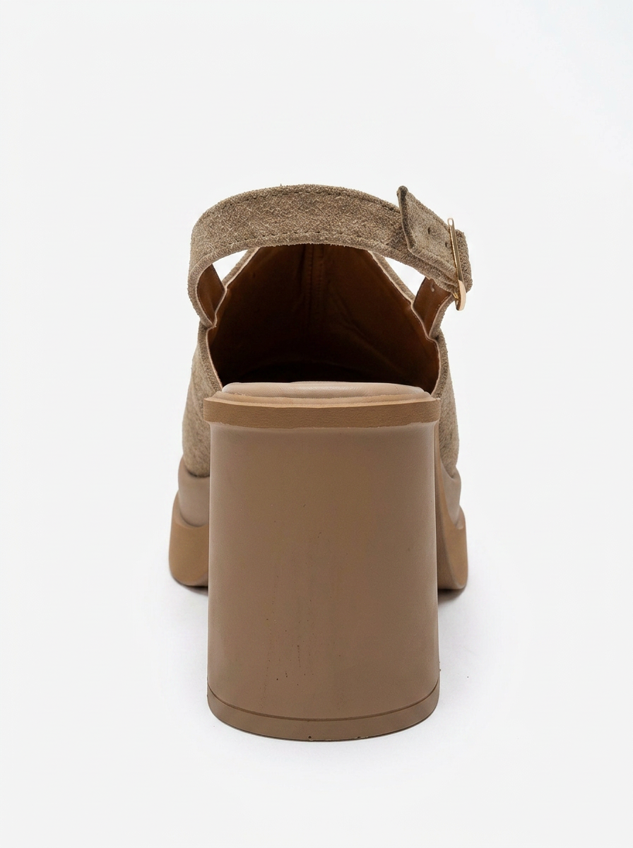 BAVIX - Beige Suede Genuine Leather Slingback Platform Closed-Toe Block Heel Sandal (Women)
