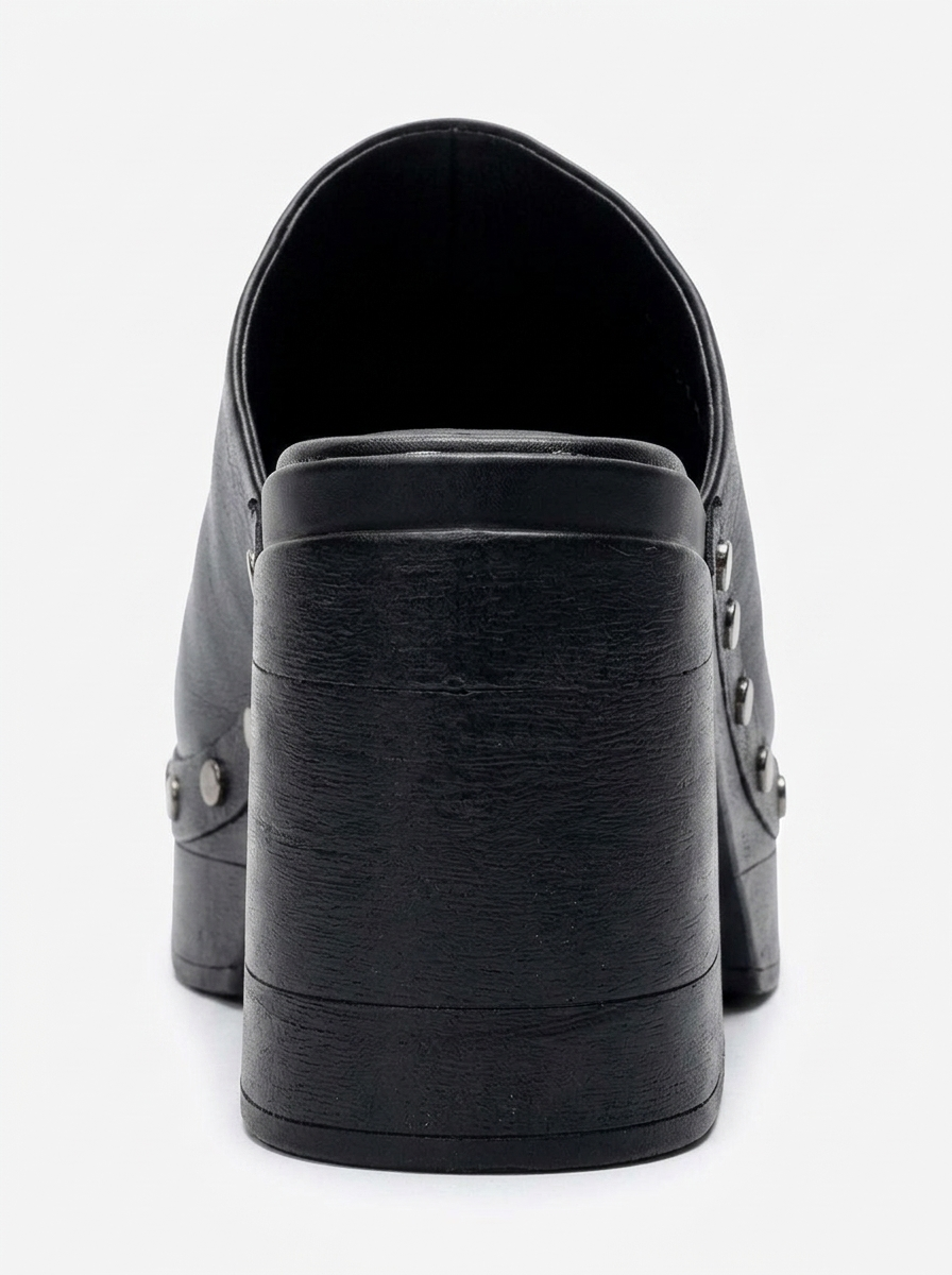 BELLUNE - Black Genuine Leather Platform Block Heel Mule (Women)