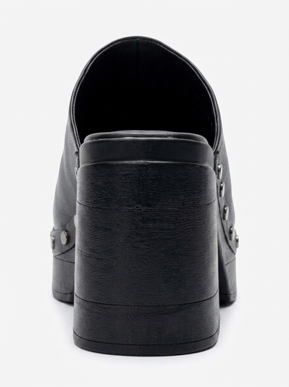 BELLUNE - Black Genuine Leather Platform Block Heel Mule (Women)