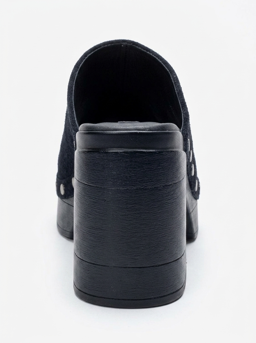 BELLUNE - Navy Genuine Leather Platform Block Heel Mule (Women)
