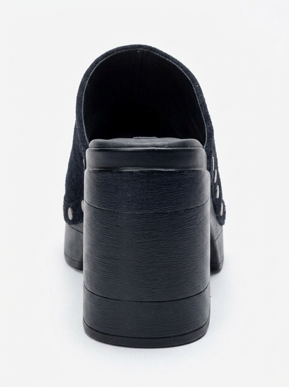 BELLUNE - Navy Genuine Leather Platform Block Heel Mule (Women)