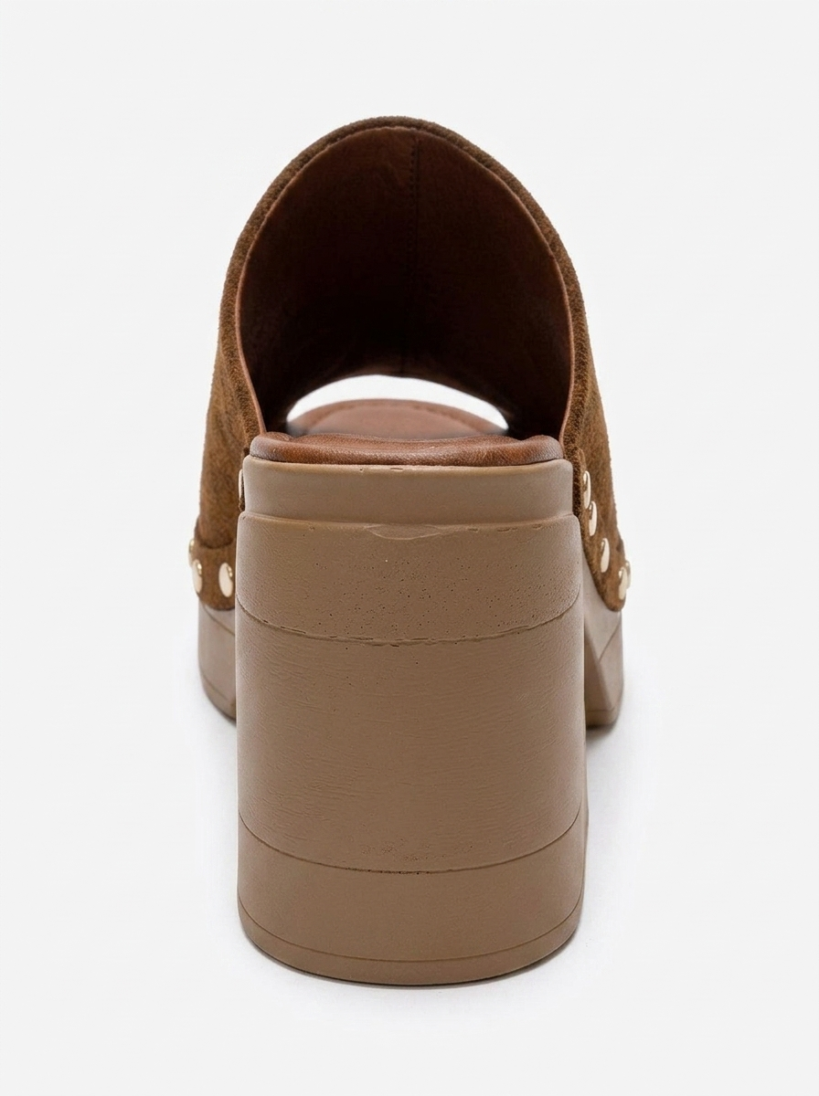 BELLUNE - Camel Genuine Leather Platform Block Heel Mule (Women)