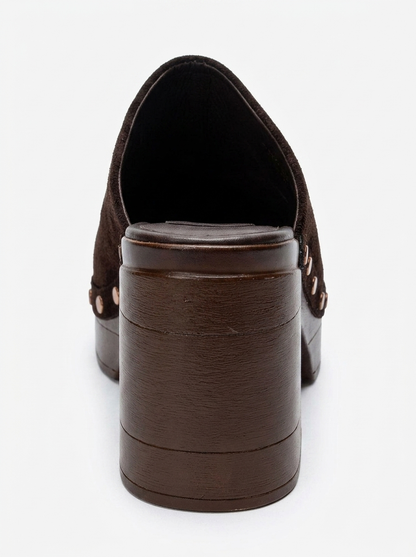 BELLUNE - Brown Genuine Leather Platform Block Heel Mule (Women)