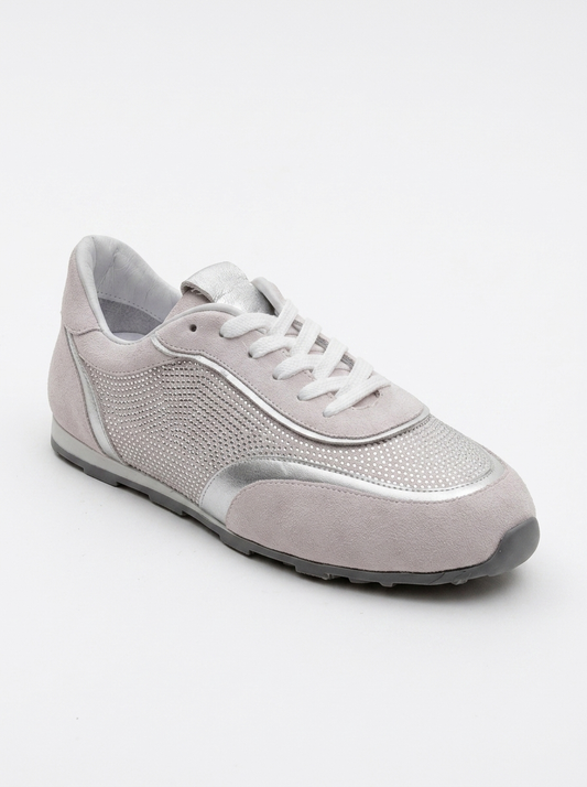 Bonia - Powder Pink Suede Rhinestone Leather Sneakers (Women)