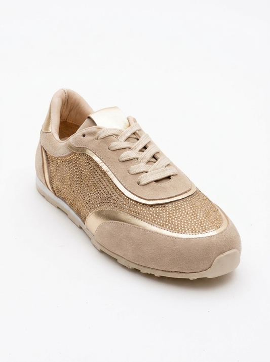 Bonia - Beige Suede Rhinestone Leather Sneakers (Women)