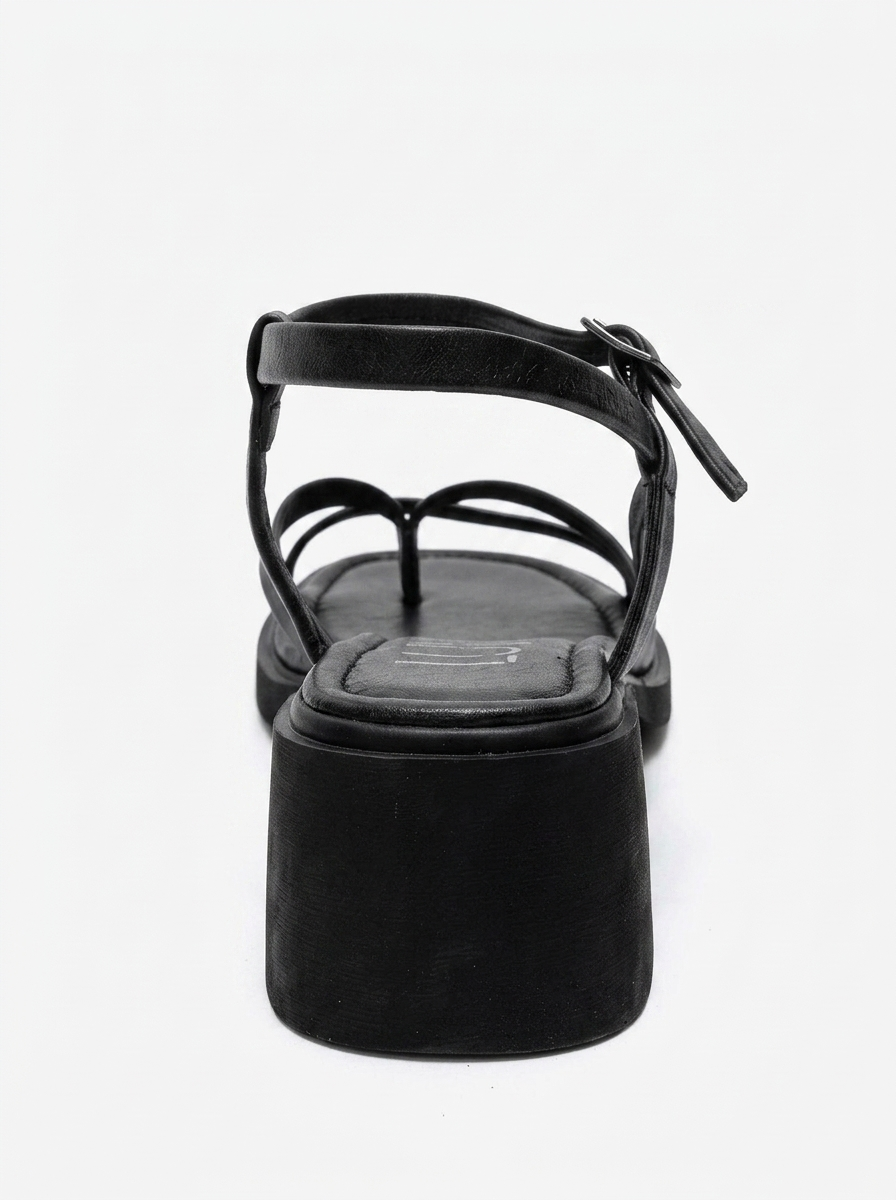 Cirelle - Black Genuine Leather Toe-Post Block Heel Sandal (Women)
