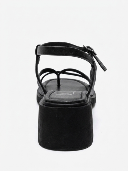 Cirelle - Black Genuine Leather Toe-Post Block Heel Sandal (Women)