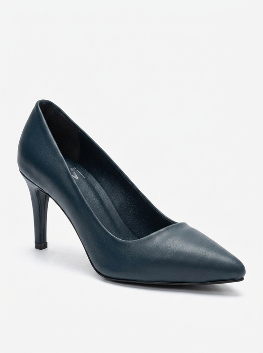 CLYDE - Navy Genuine Leather Stiletto Pump (Women)