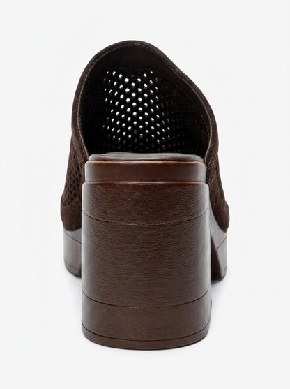DEJAS - Brown Genuine Suede Leather Block Heel Slide (Women)