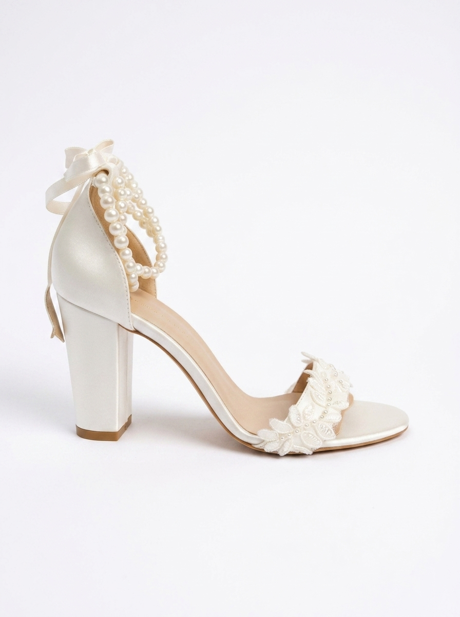 Elysia Bridal  Pearl And Lace Wedding Heels