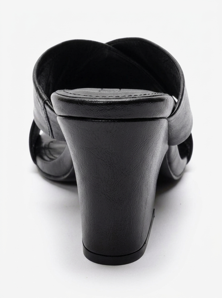 YAVIN - Black Cross-Strap Block Heel Slide (Women)