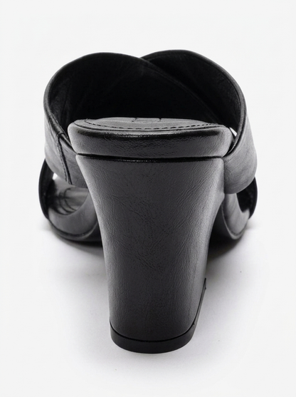 YAVIN - Black Cross-Strap Block Heel Slide (Women)