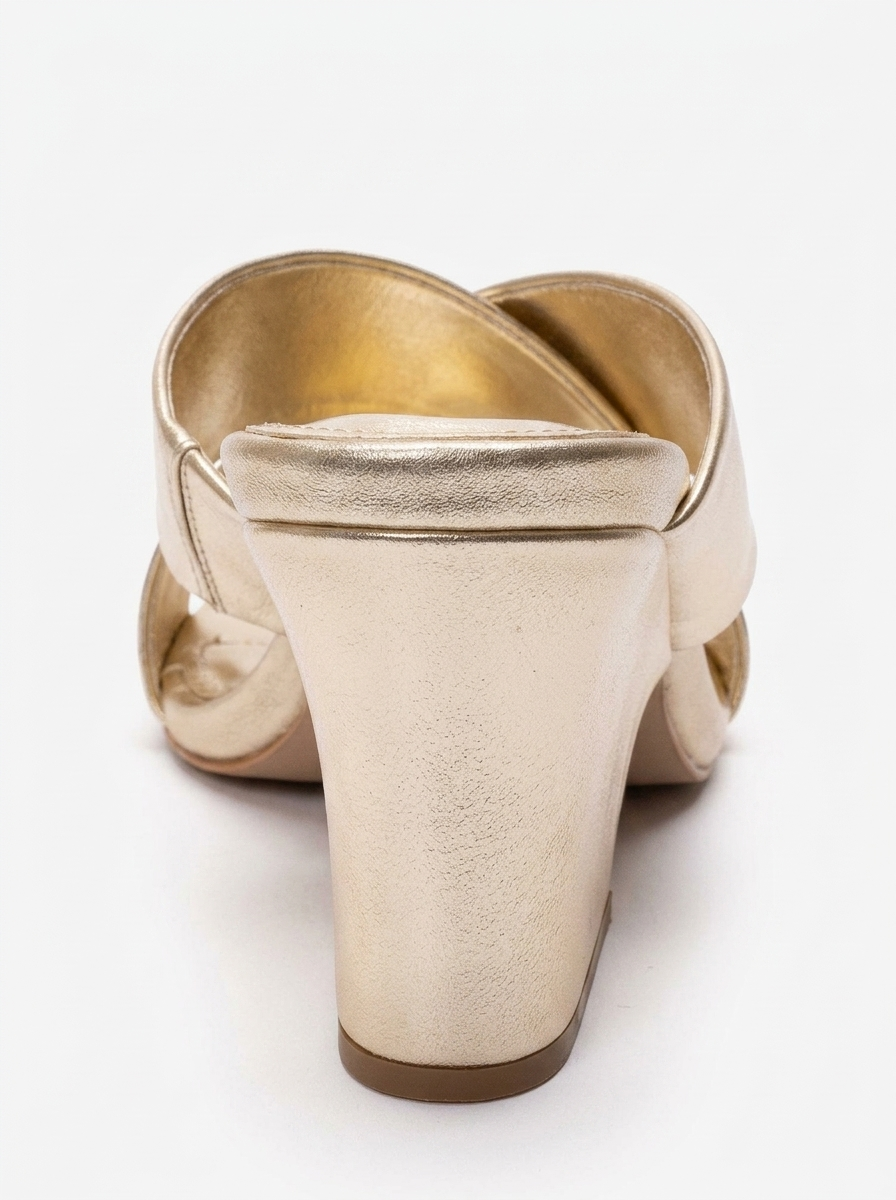 YAVIN - Gold Cross-Strap Block Heel Slide (Women)