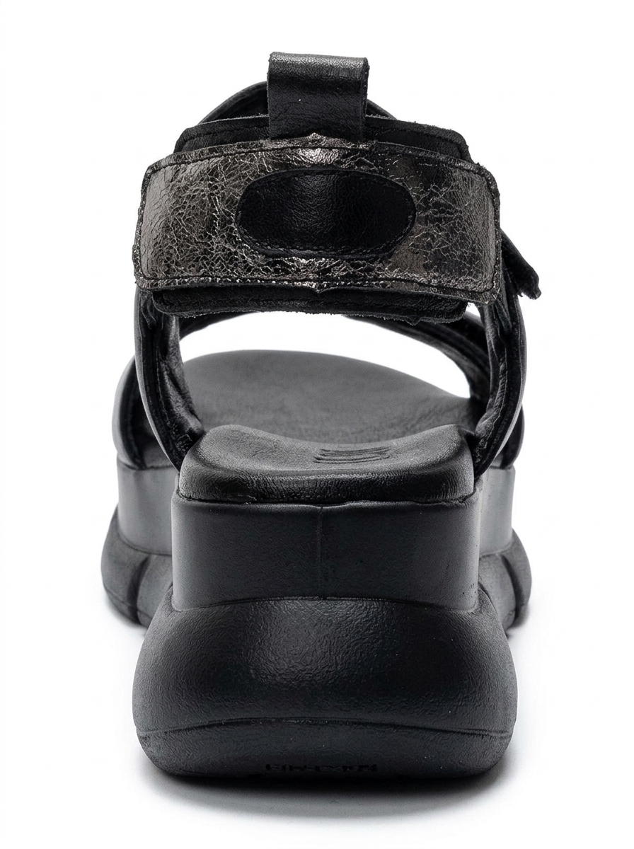 CELESTE - Black Genuine Leather Platform Sandal (Women)
