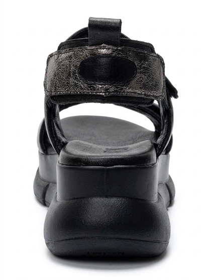 CELESTE - Black Genuine Leather Platform Sandal (Women)
