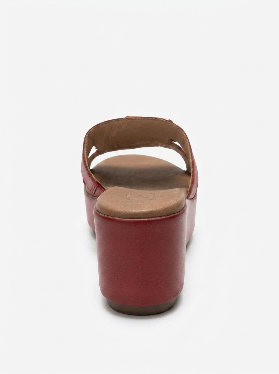 HIOLA - Red Genuine Leather Wedge Platform Slide (Women)