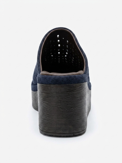 Lune - Navy Genuine Leather Platform Mule (Women)