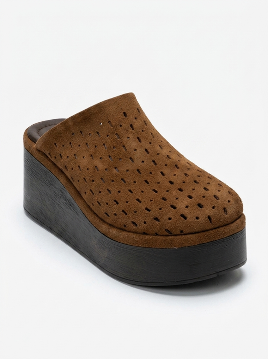 Lune - Taupe Genuine Leather Platform Mule (Women)