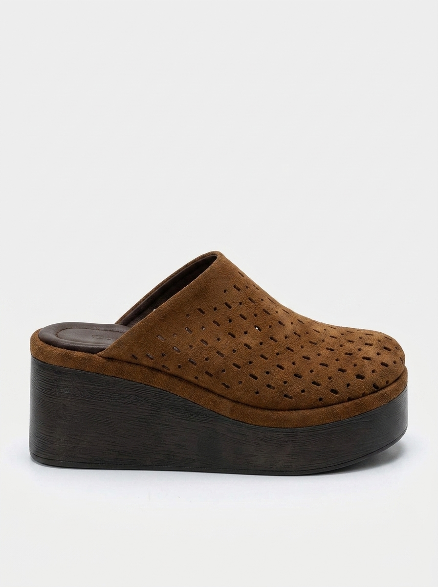 Lune - Taupe Genuine Leather Platform Mule (Women)