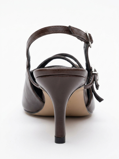 Magra Brown Cilt Pointed-Toe Slingback Stiletto (Women)