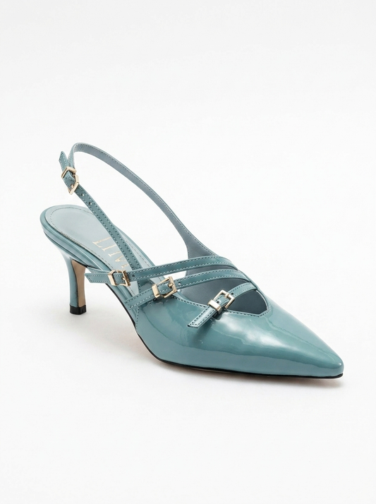 Magra Blue Patent Pointed-Toe Slingback Stiletto (Women)