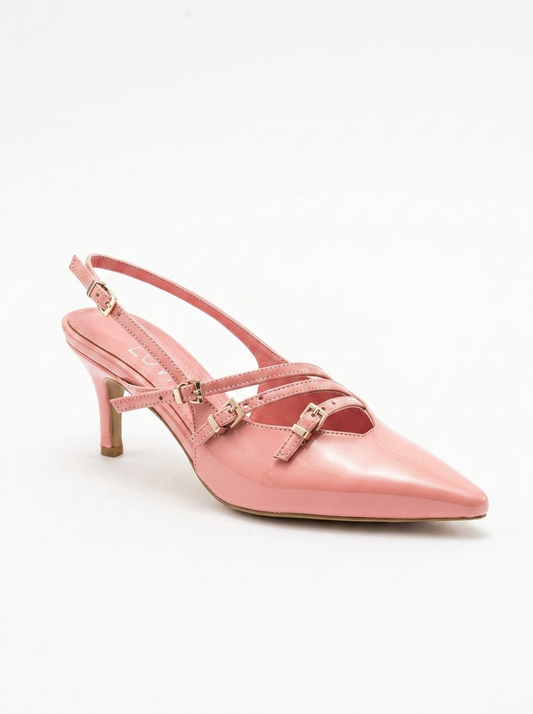 Magra Blush Patent Pointed-Toe Slingback Stiletto (Women)
