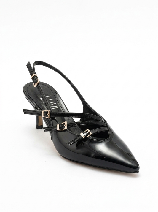 Magra Black Patent Pointed-Toe Slingback Stiletto (Women)