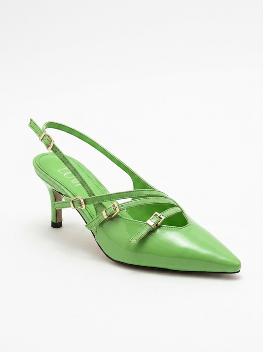 Magra Green Patent Pointed-Toe Slingback Stiletto (Women)