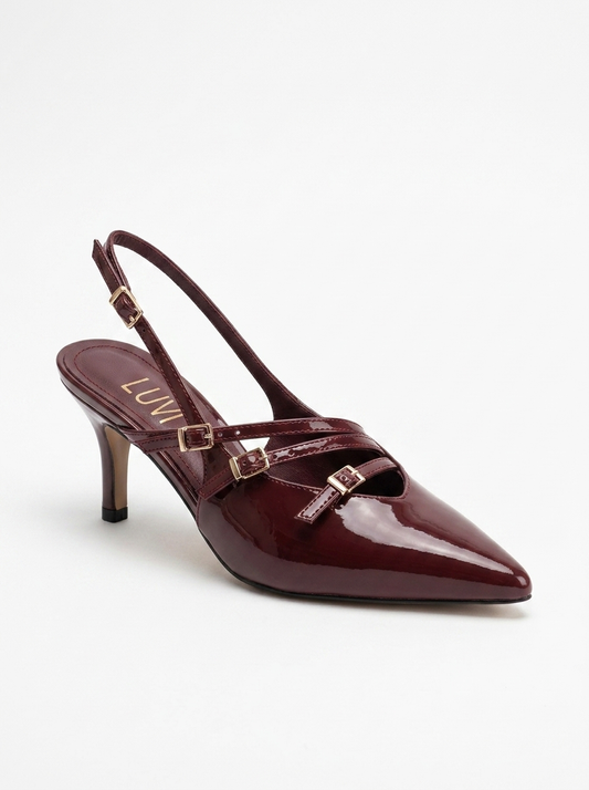 Magra Burgundy Patent Pointed-Toe Slingback Stiletto (Women)