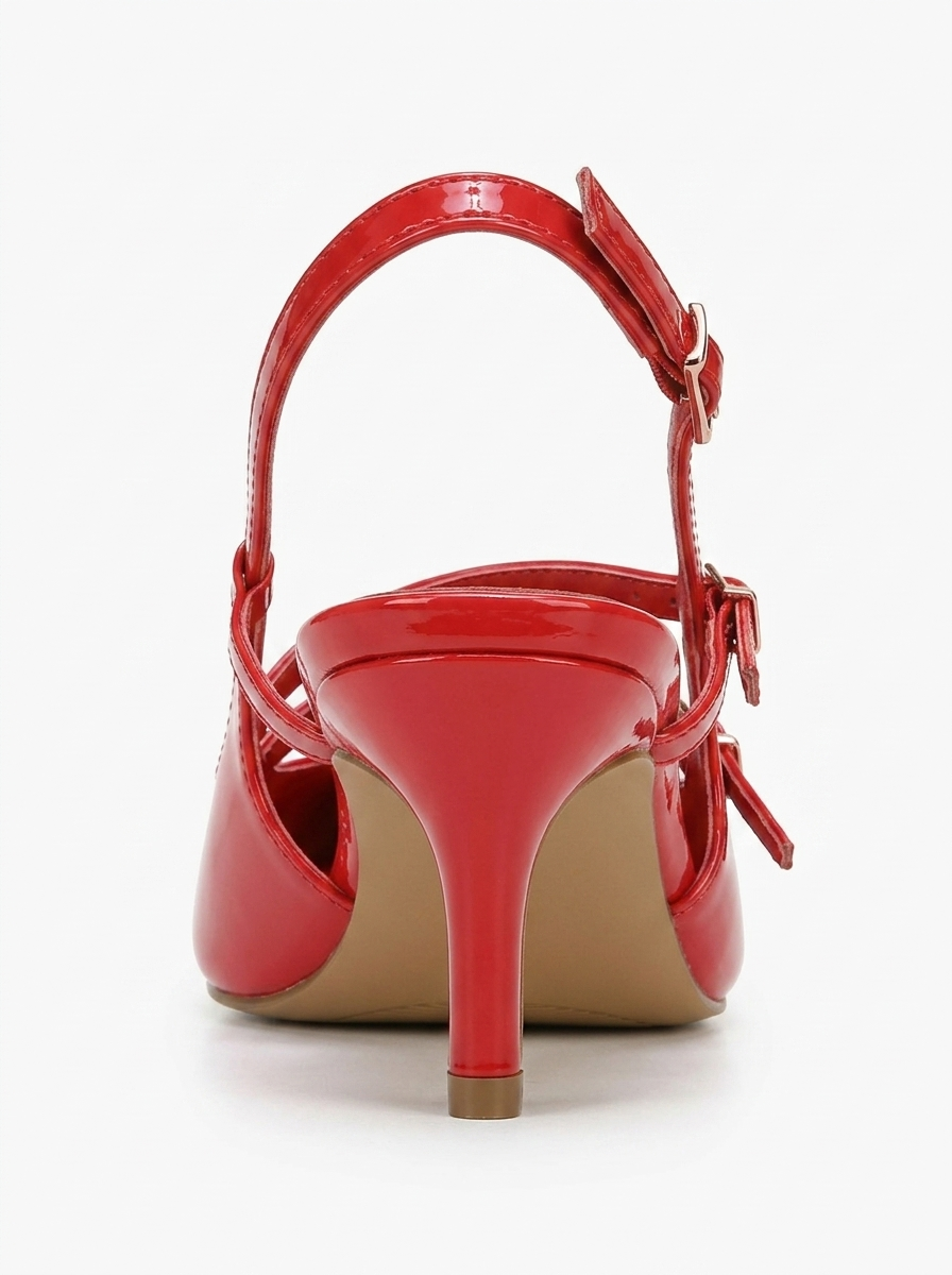 Tacón de aguja Magra de charol rojo con punta y pulsera (mujer)
