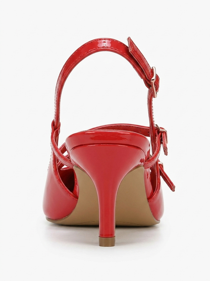 Tacón de aguja Magra de charol rojo con punta y pulsera (mujer)