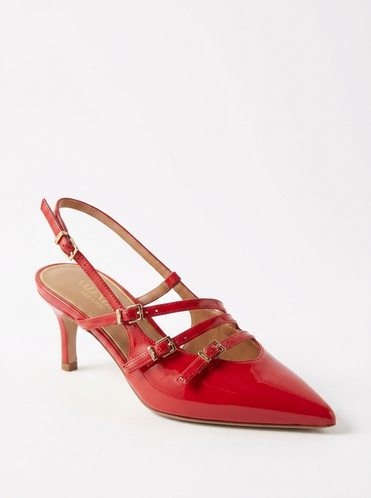 Magra Red Patent Pointed-Toe Slingback Stiletto (Women)