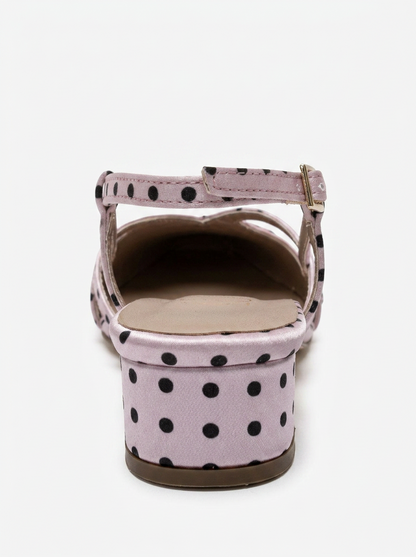 OLENA - Pink And Black Polka Dot Heeled Sandal (Women)