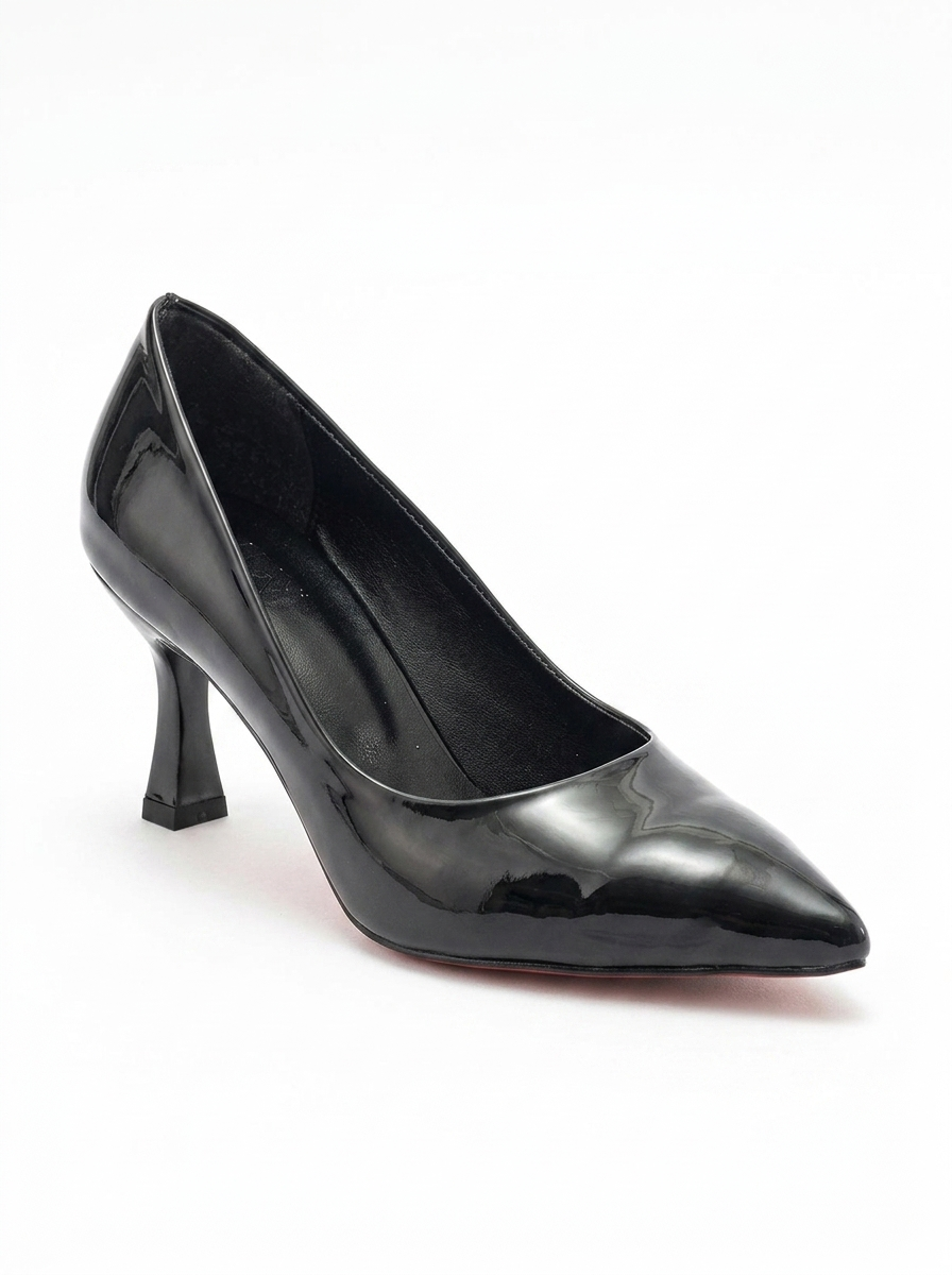 Pedra - Zapatilla de tacón de aguja de charol negro (Mujer)