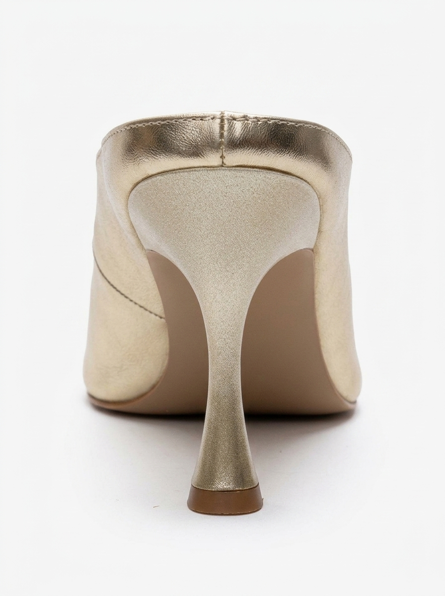 PELINA - Gold Genuine Leather Thin Heel Mule (Women)
