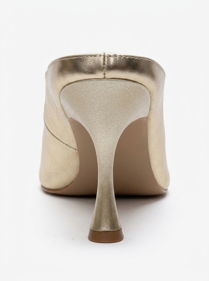 PELINA - Gold Genuine Leather Thin Heel Mule (Women)