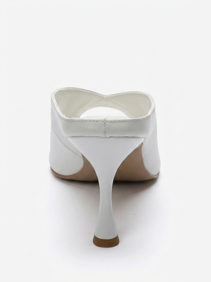 PELINA - White Genuine Leather Thin Heel Mule (Women)