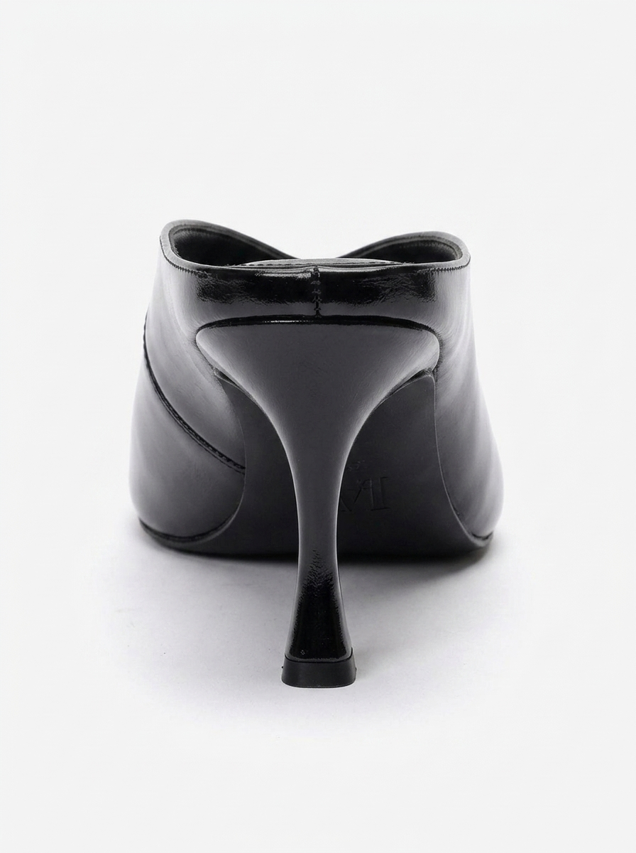 PELINA - Black Genuine Leather Slim Heel Mule (Women)