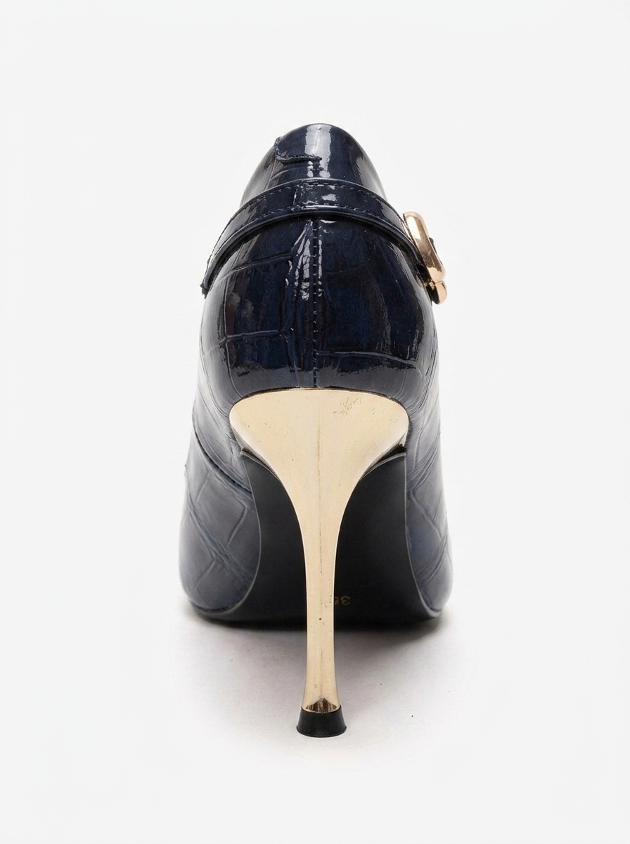 Polly - Navy Genuine Leather Pointed Toe Stiletto Pump (Women)