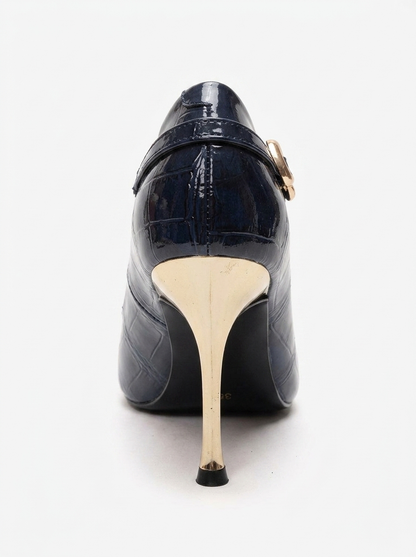 Polly - Navy Genuine Leather Pointed Toe Stiletto Pump (Women)